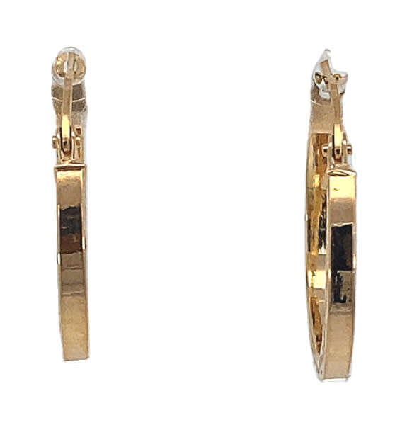 9k / 9ct gold etched, square tube hoop EARRINGS: 20x2mm. Last pair!