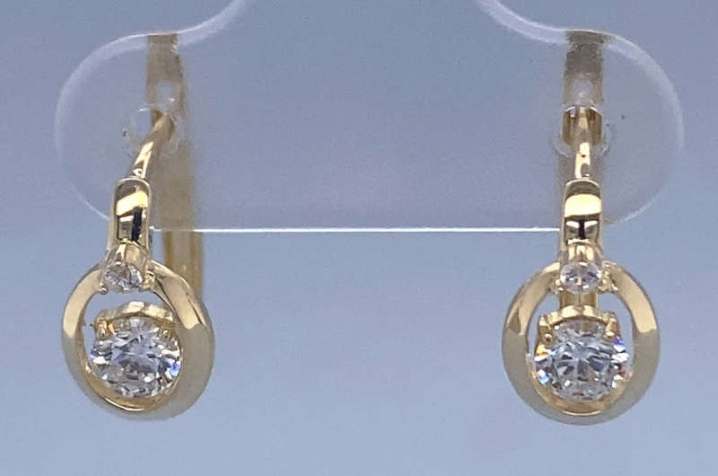 9k / 9ct gold double CZ on latch back EARRINGS: 14x6mm