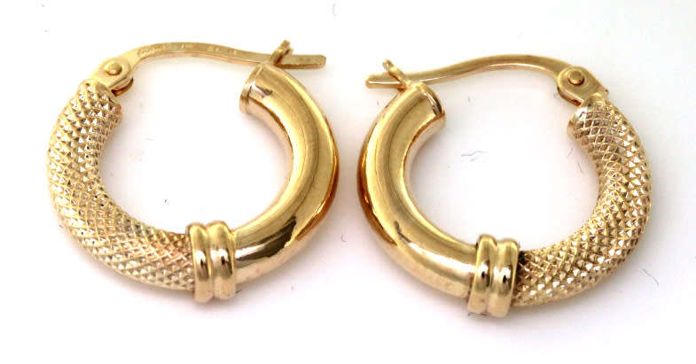9k / 9ct gold Mesh & Plain tube hoop EARRINGS: 16x3mm