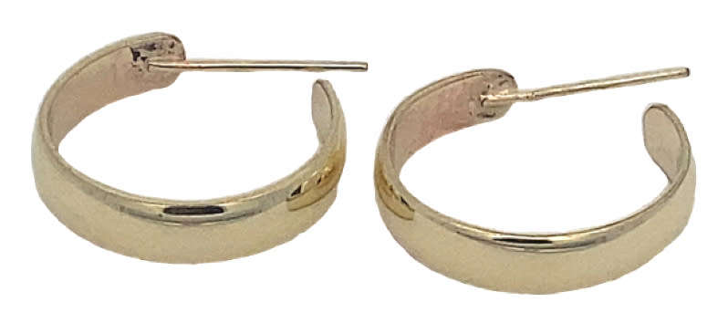 9k / 9ct gold D-shaped half hoop EARRINGS: 18x4mm