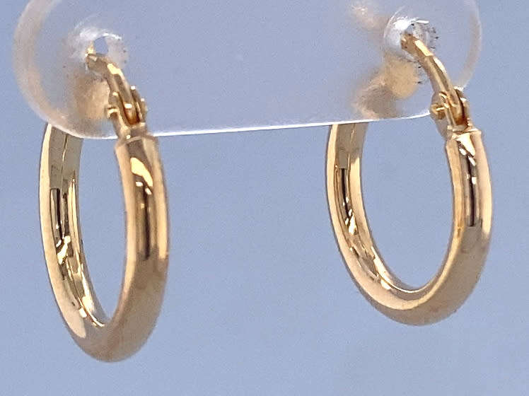 9k / 9ct gold tube hinged hoop EARRINGS: 14x2mm. Limited!