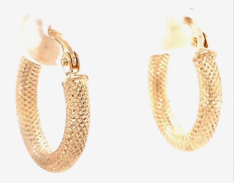 9k / 9ct gold mesh tube hinged hoop EARRINGS: 15x2.5mm. Limited!