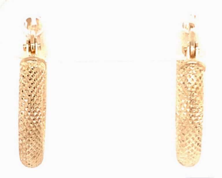 9k / 9ct gold mesh tube hinged hoop EARRINGS: 15x2.5mm. Limited!