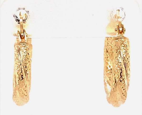 9k / 9ct gold twisted mesh tube hinged hoop EARRINGS: 16x3mm. Limited!