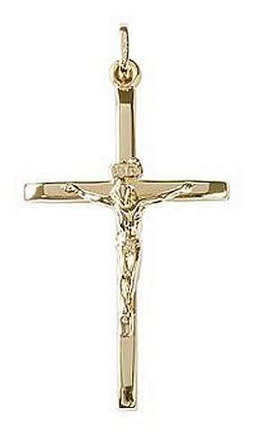9k / 9ct gold CRUCIFIX: bevelled edges, 31.7x19.7mm