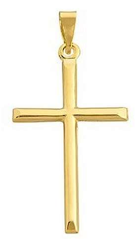 9k / 9ct gold CROSS: square tube, bevelled edges, 36mm long +bale