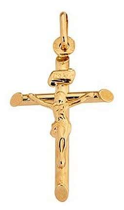 9k / 9ct gold CRUCIFIX: bevelled edges, 29mm long