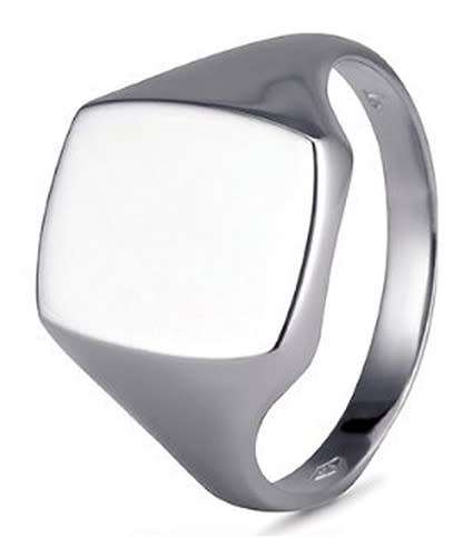 9k / 9ct white gold cushion Signet RING, 12x14.5mm, size V