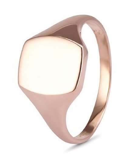 9k / 9ct rose gold cushion Signet RING, 10x12mm, size V