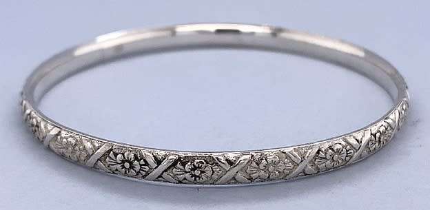 3x flower etch BANGLES: 6mm wide, 65mm comfi fit interior, sterling silver