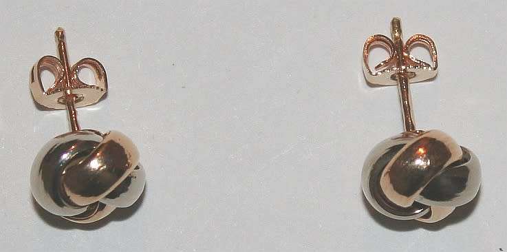 19.2k / 19.2ct Portuguese rose & white gold knot stud EARRINGS. Ready for you. Last pair!