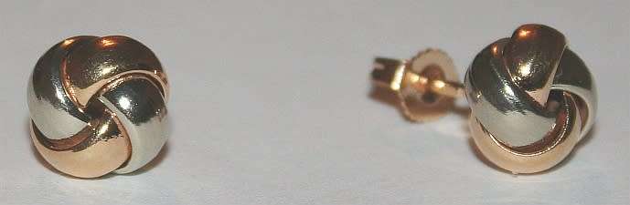 19.2k / 19.2ct Portuguese rose & white gold knot stud EARRINGS. Ready for you. Last pair!