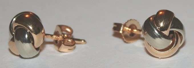 19.2k / 19.2ct Portuguese rose & white gold knot stud EARRINGS. Ready for you. Last pair!