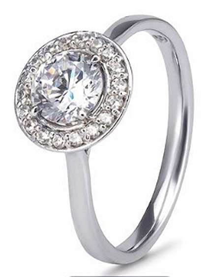 9k / 9ct white gold Engagement or Dress petal halo RING: simulated diamonds GLAMOROUS