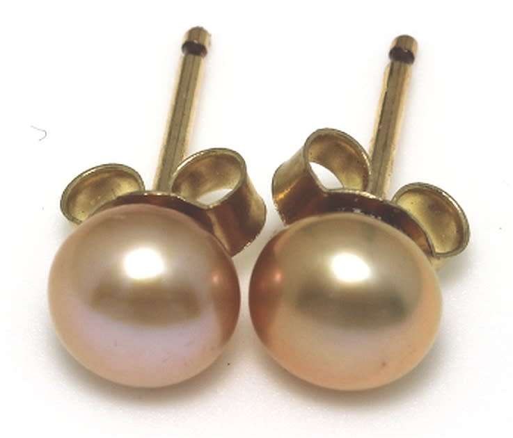8k / 8ct gold & pearl stud EARRINGS: medium gold, +-6mm