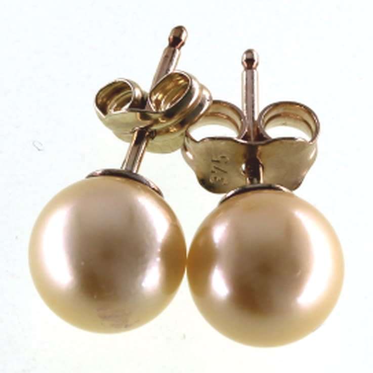 9k / 9ct gold & cultured pearl stud EARRINGS: yellow, 7-8mm