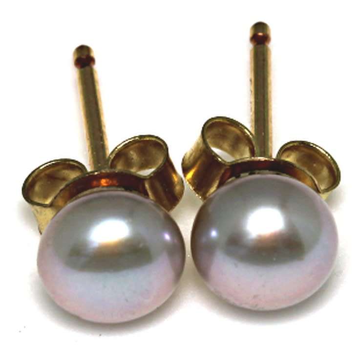 8k / 8ct gold & pearl stud EARRINGS: silver, 5-6mm. Last pair!