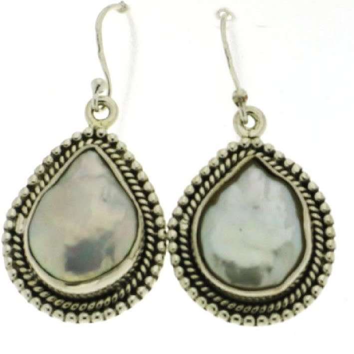 Drop Earrings: Keshi pearls, sterling silver, 41x21mm. Last pair!