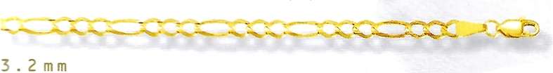 9ct gold CHAIN: 3+1 Figaro Larga, 3.2mm wide, 60cm