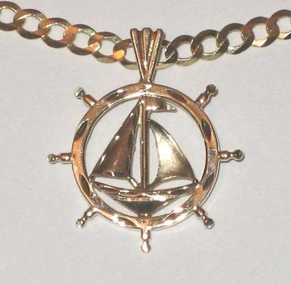 Ship's Wheel + Yacht pendant / charm = 9ct gold. LARGE