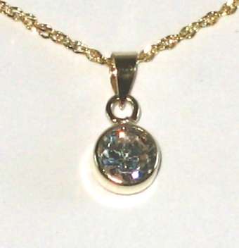9ct gold Solitaire Pendant - simulated diamond