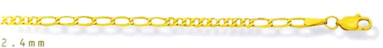 9ct gold CHAIN: 10+7 Figaro, 2.4mm wide, 45cm