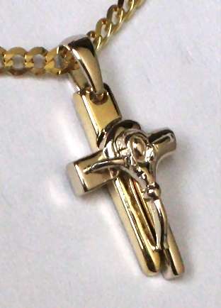 REDUCED MADLY - Modern Crucifix / Cross: solid 2-tone 9ct gold