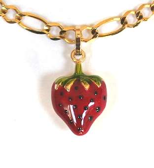 9ct gold & enamel STRAWBERRY charm / pendant