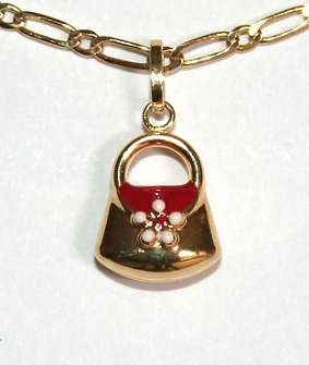 9ct gold enamel Handbag charm / pendant. Bright & eye-catching. Last one!