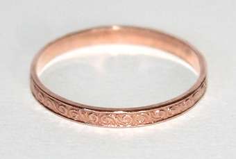 9ct rose gold engraved Band / Ring, 2mm wide. Ready for you. Last one!