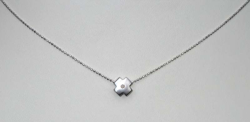 14ct white gold Modern Cross, Diamond Slider Necklace. Ready for you