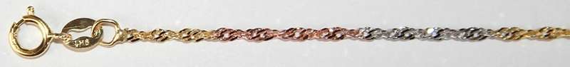 9k / 9ct gold 3 colour Singapore BRACELET, 19cm. Ready for you. DISCONTINUED. Last one!