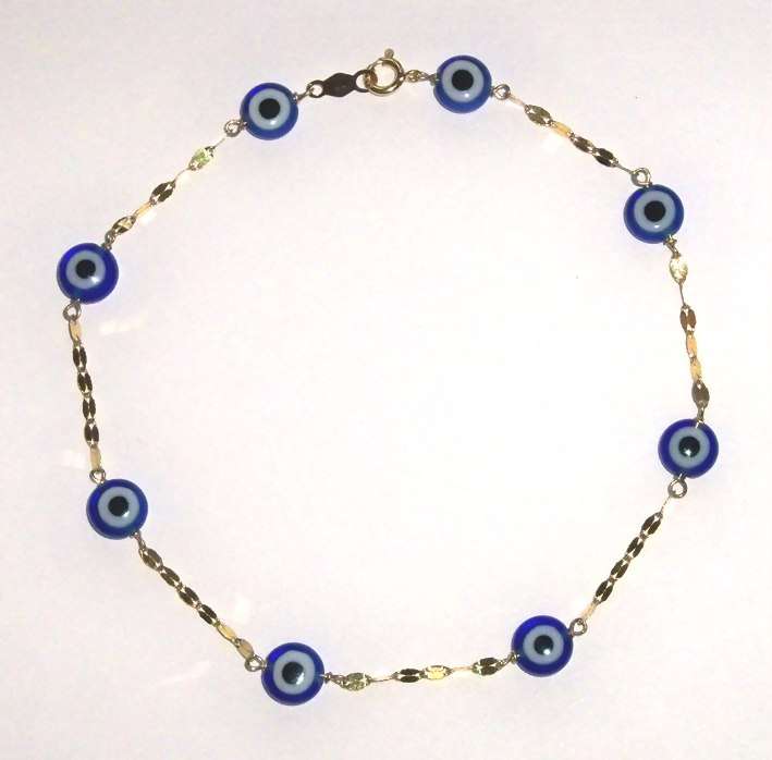 14k / 14ct gold BRACELET: All seeing eye / evil eye, marina link, 21cm. Ready for you. Last one!