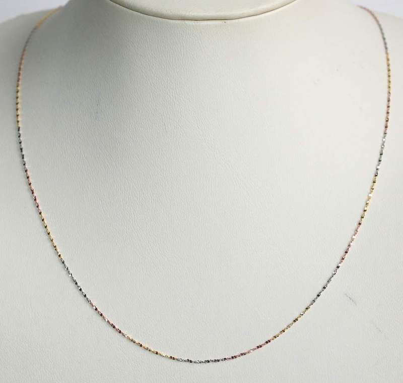 9k / 9ct gold 3 colour Twisted Serpentine CHAIN: 0.85mm wide, 50cm. Ready for you. Last one!