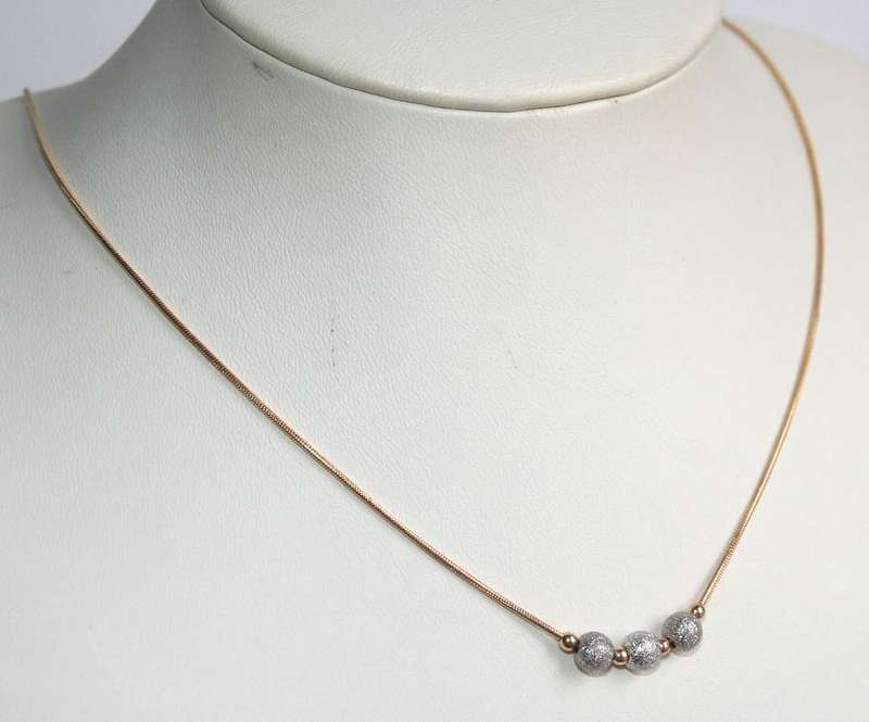 REDUCED MADLY - 9ct gold Necklace: yellow Snake link, white laser beads - GLAMOROUS & REFINED
