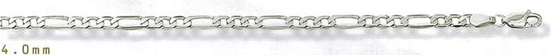 9ct white gold BRACELET: 3+1 Figaro, 4mm wide, 19cm