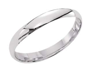 9k / 9ct white gold Wedding Band / Ring, 3mm wide, half round, size N, O or P