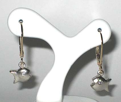 REDUCED MADLY - 10k / 10ct yellow & white gold Fish Drop Earrings. Ready for you. Last pair!