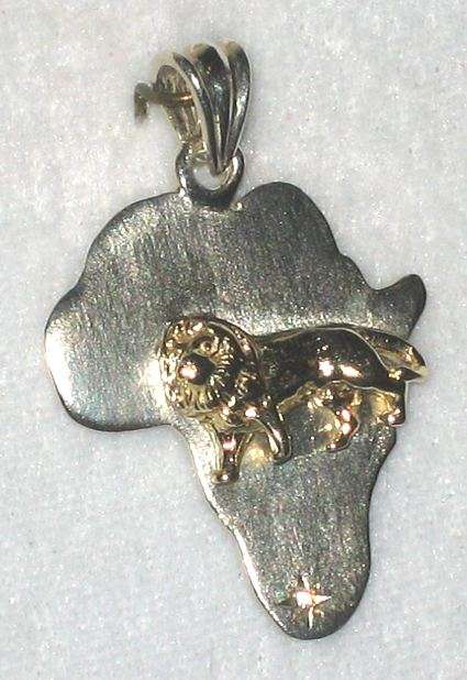 Map of Africa, lion & CZ Pendant = sterling silver & 9k / 9ct gold. Ready for you. Last one!