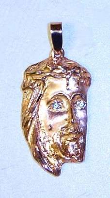Large face of Christ Pendant: 19.2k / 19.2ct Portuguese rose gold  Ouro Portugues, blue topaz eyes