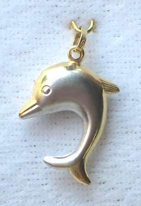 Dolphin Pendant / Charm: 2-tone 9ct gold