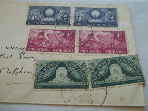 Envelope with Voortrekker monument 16 xii 49 Pretoria stamps