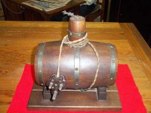 Vintage wooden lamp made in form of a barrel