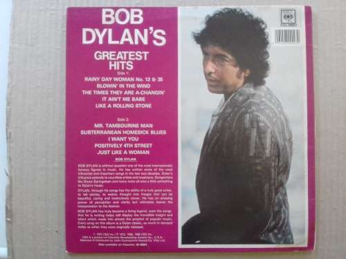 Bob Dylan - Bob Dylans`s Greatest Hits ( Rare 1986 SA released LP EX  )