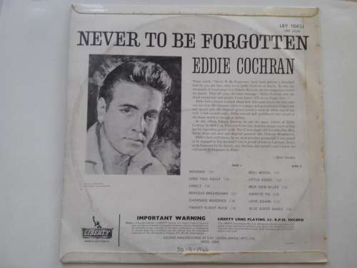 Eddie Cochran - Never to be Forgotten  ( Rare 1962 SA released LP  )