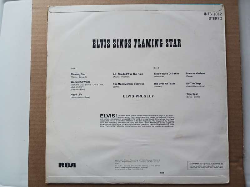 Elvis Presley - Elvis sings `Flaming Star`  ( scarce 1969 SA released LP )
