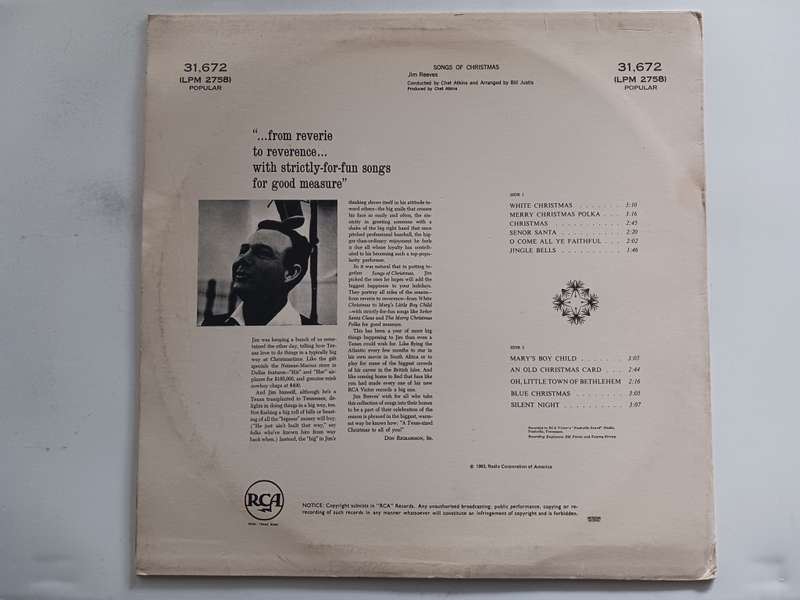 Jim Reeves - Songs of Christmas  ( SA released LP )