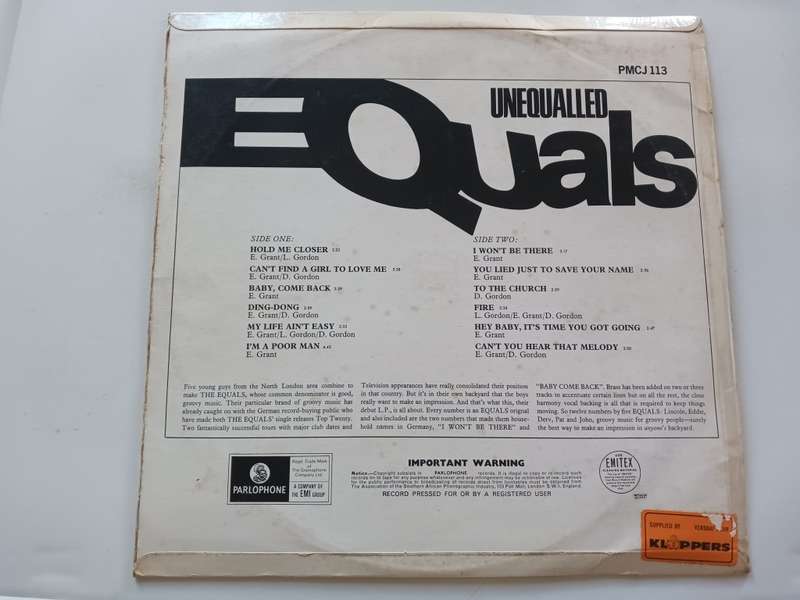 The Equals - Unequalled Equals  ( scarce 1967 SA released mono LP )