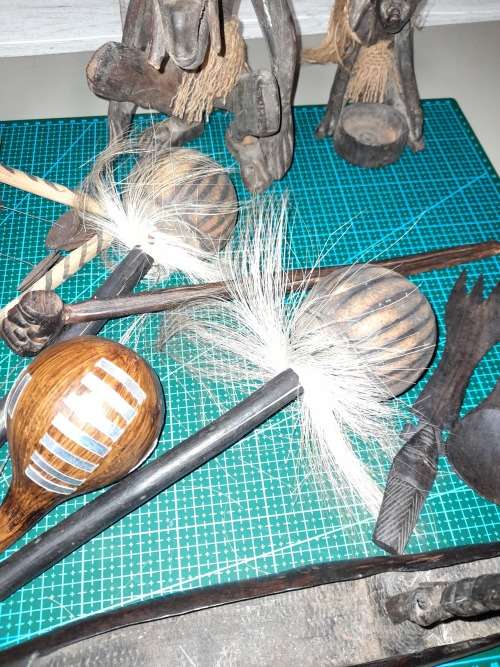 Job Lot of African Art Carvings and Musical Instruments