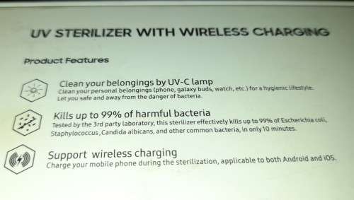 Boxed - Samsung UV Sanitizer with Wireless Charging with USB-C Cable.